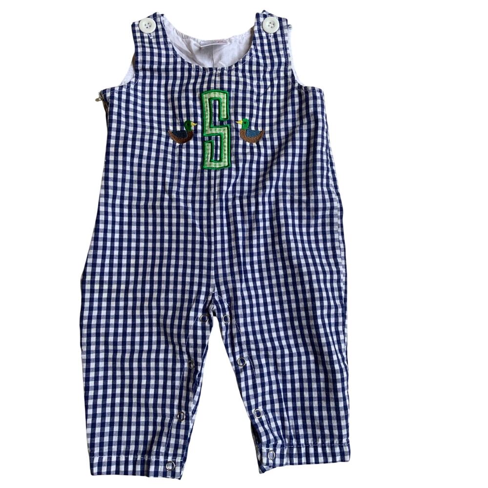 Love that Cotton Baby boys Gingham "S" Longalls size 6mo